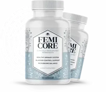 Two bottles of FemiCore dietary supplement, 30 capsules each